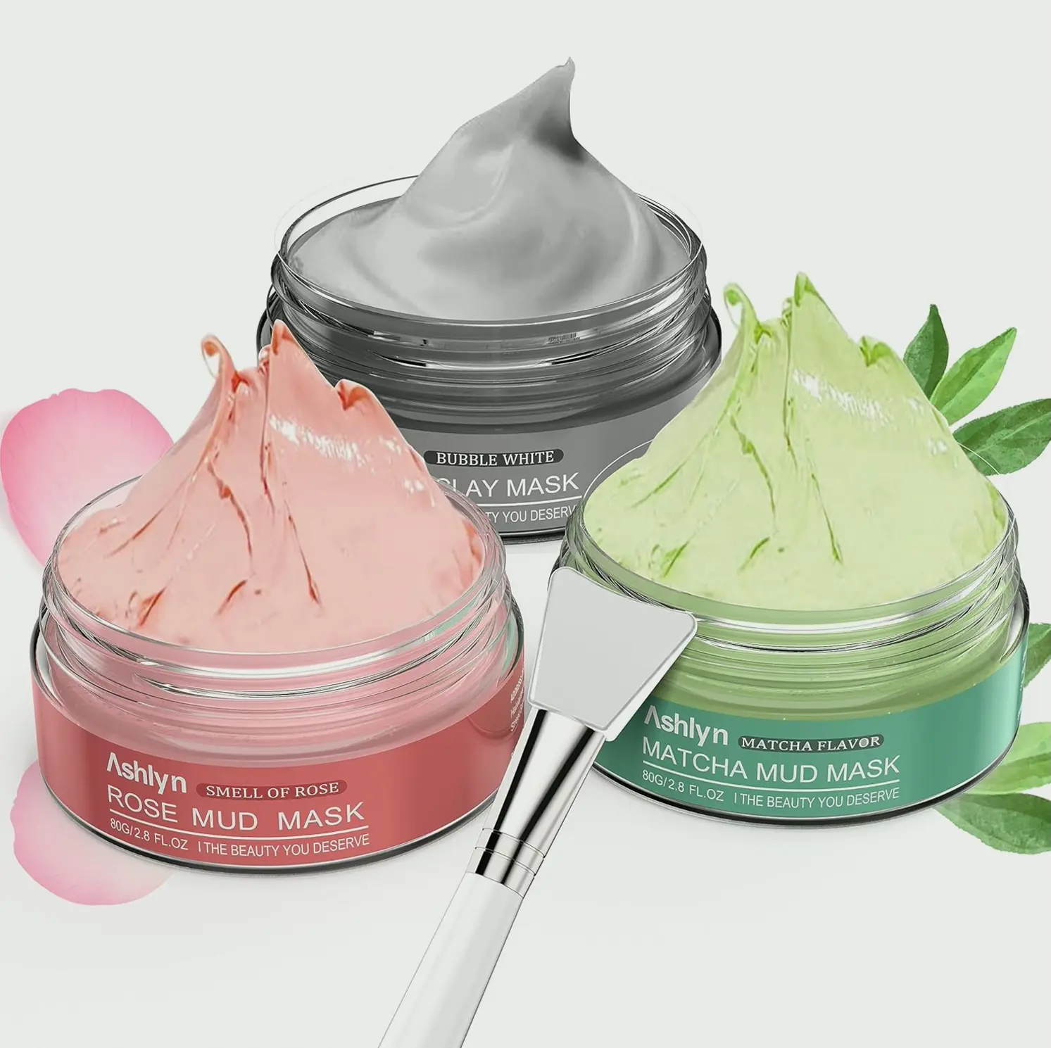Ashlyn's 3 PCS Facial Masking Set, Green Tea Rose Skin Masks Skincare