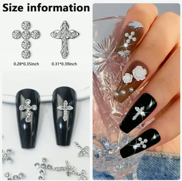 Three-Dimensional Crucifix Manicure Decor - 20pcs Metallic Gems
