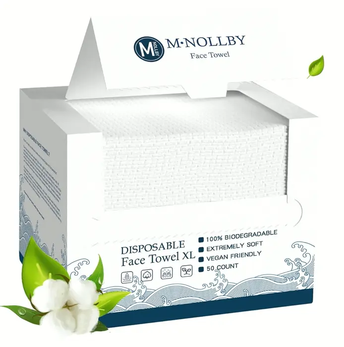 Single-use Face Towel Makeup Remover Wipes, Biodegradable, XL Soft Towels 50 Count