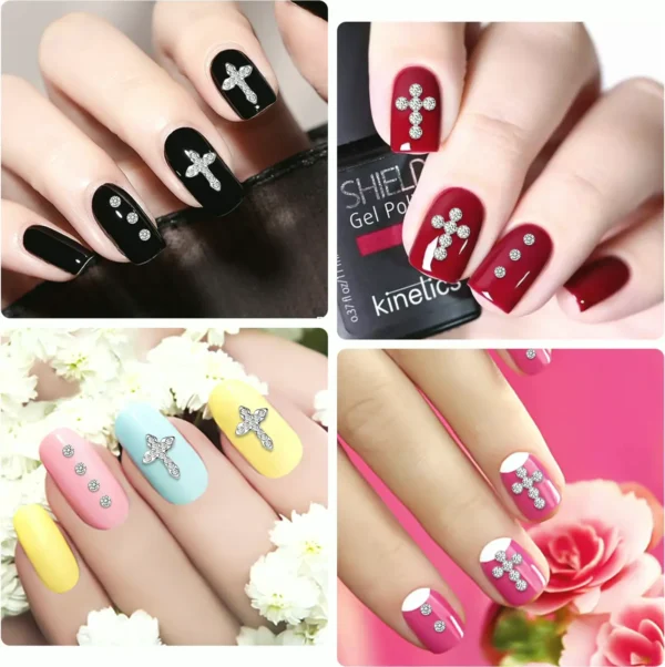 Three-Dimensional Crucifix Manicure Decor - 20pcs Metallic Gems
