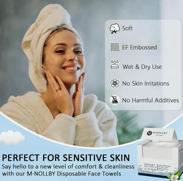 Single-use Face Towel Makeup Remover Wipes, Biodegradable, XL Soft Towels 50 Count