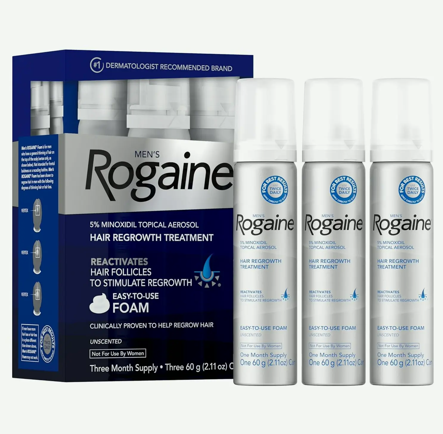 Male Minoxidil Five Percent Hair Growth Treatment, Three Month Pack