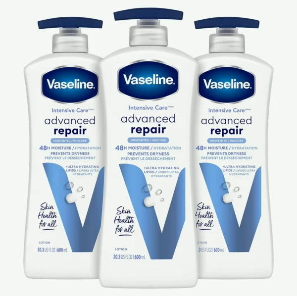 Vaseline Intensive Repair Fragrance-Free Moisturizer, 20.3 oz, Pack of 3