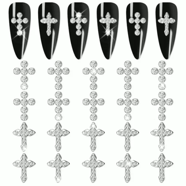 Three-Dimensional Crucifix Manicure Decor - 20pcs Metallic Gems