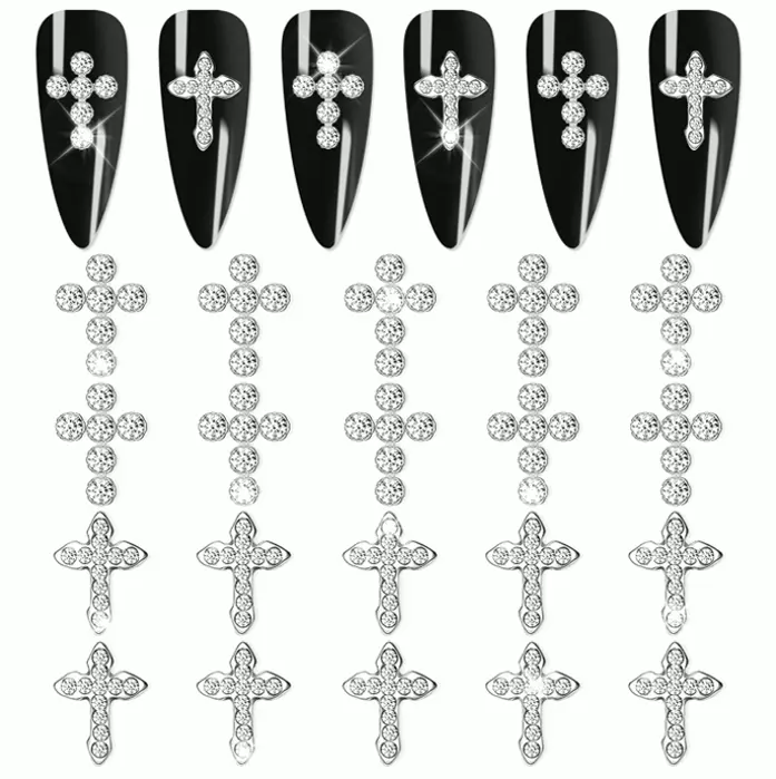 Three-Dimensional Crucifix Manicure Decor - 20pcs Metallic Gems