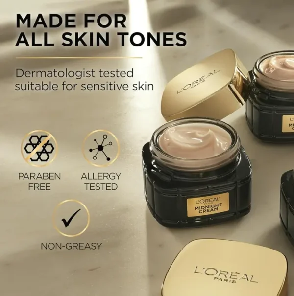 L'Oreal Parisian Age Perfection Anti-Wrinkle Midnight Cream, Reduce Lines & Tighten 1.7oz + Elixir Sample