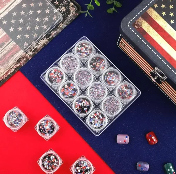 12 Boxes Independence Holiday Nail Glitter 4th of July Nail Art Star Confetti