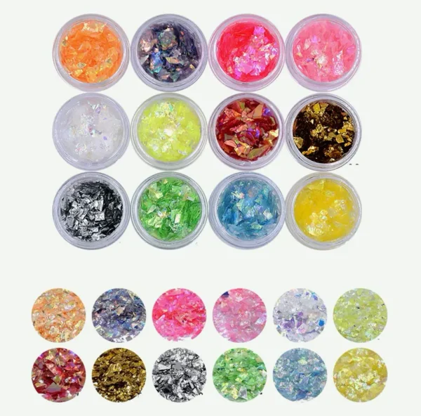 Nail Art Glitter Mylar Slices 12 Colors