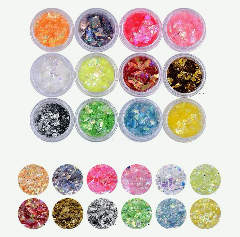 Nail Art Glitter Mylar Slices 12 Colors