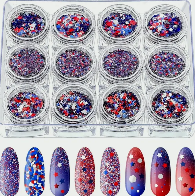12 Boxes Independence Holiday Nail Glitter 4th of July Nail Art Star Confetti