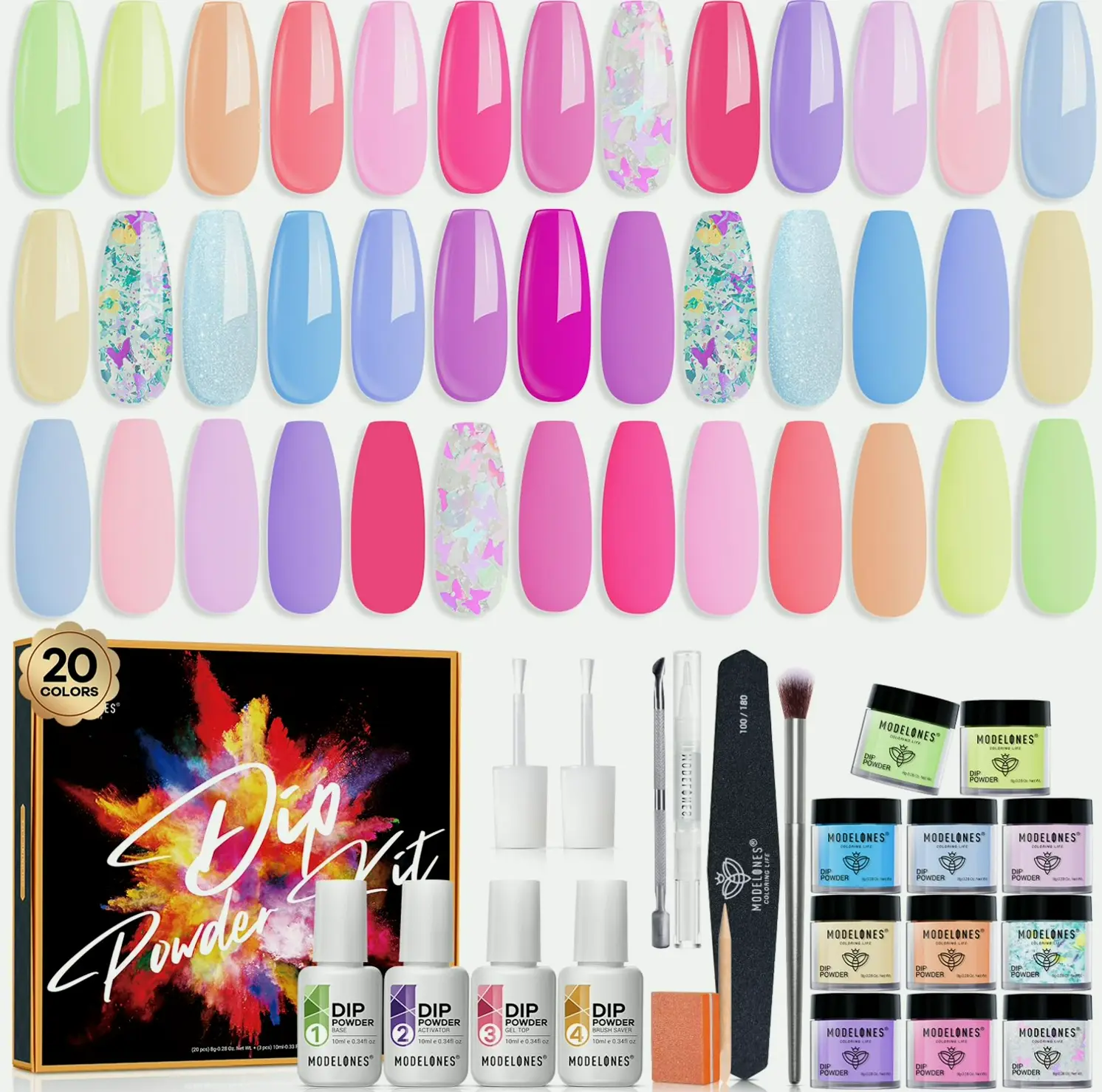 Model One's 32 Pcs Dip Powder Nail Kit Liquid Coat Activator