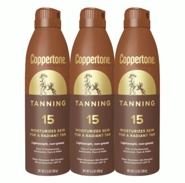 Coppertone Tanning Sun Protection Mist, Waterproof, Five Oz, Set of 3