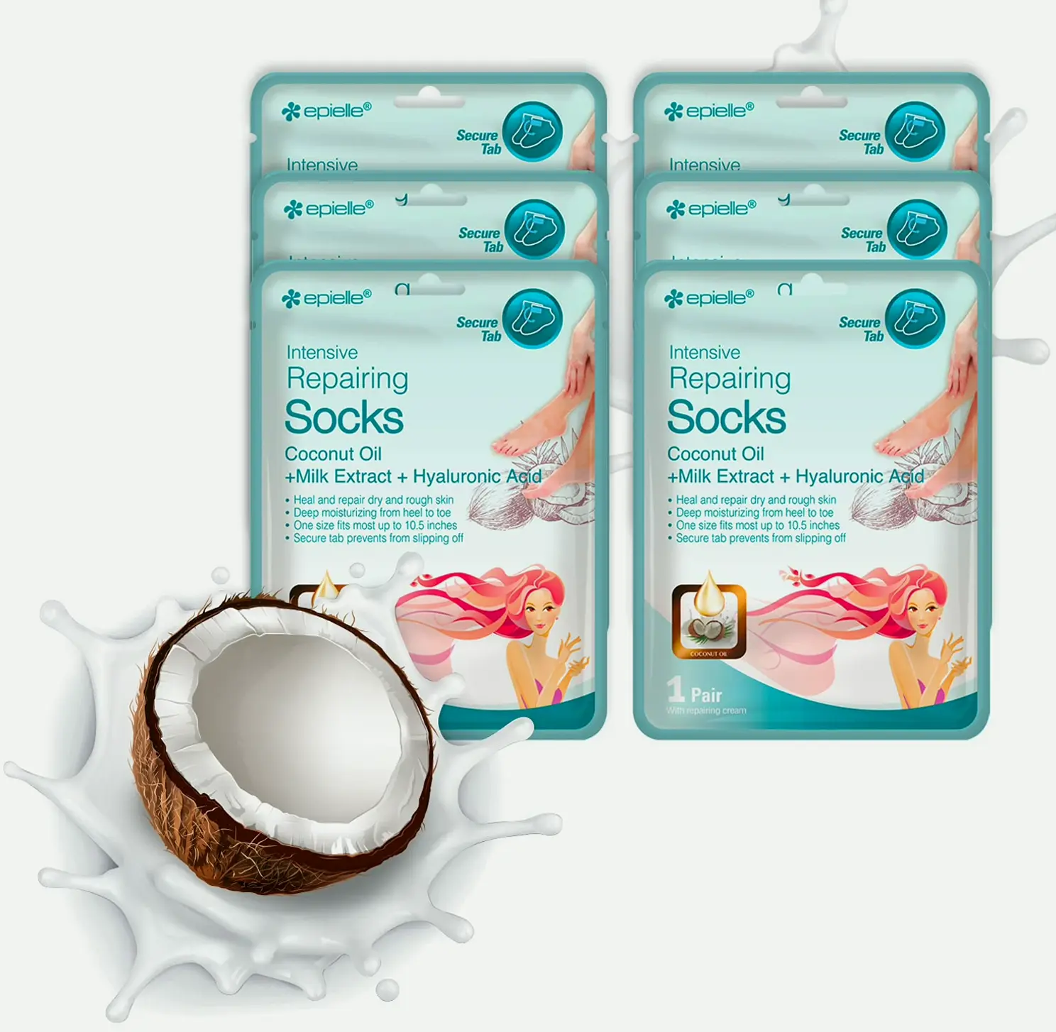 Deep Heel Repair Mask (6-Pack) | Coconut + Milk Extract + Hyaluronic Acid