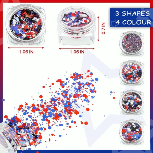 12 Boxes Independence Holiday Nail Glitter 4th of July Nail Art Star Confetti