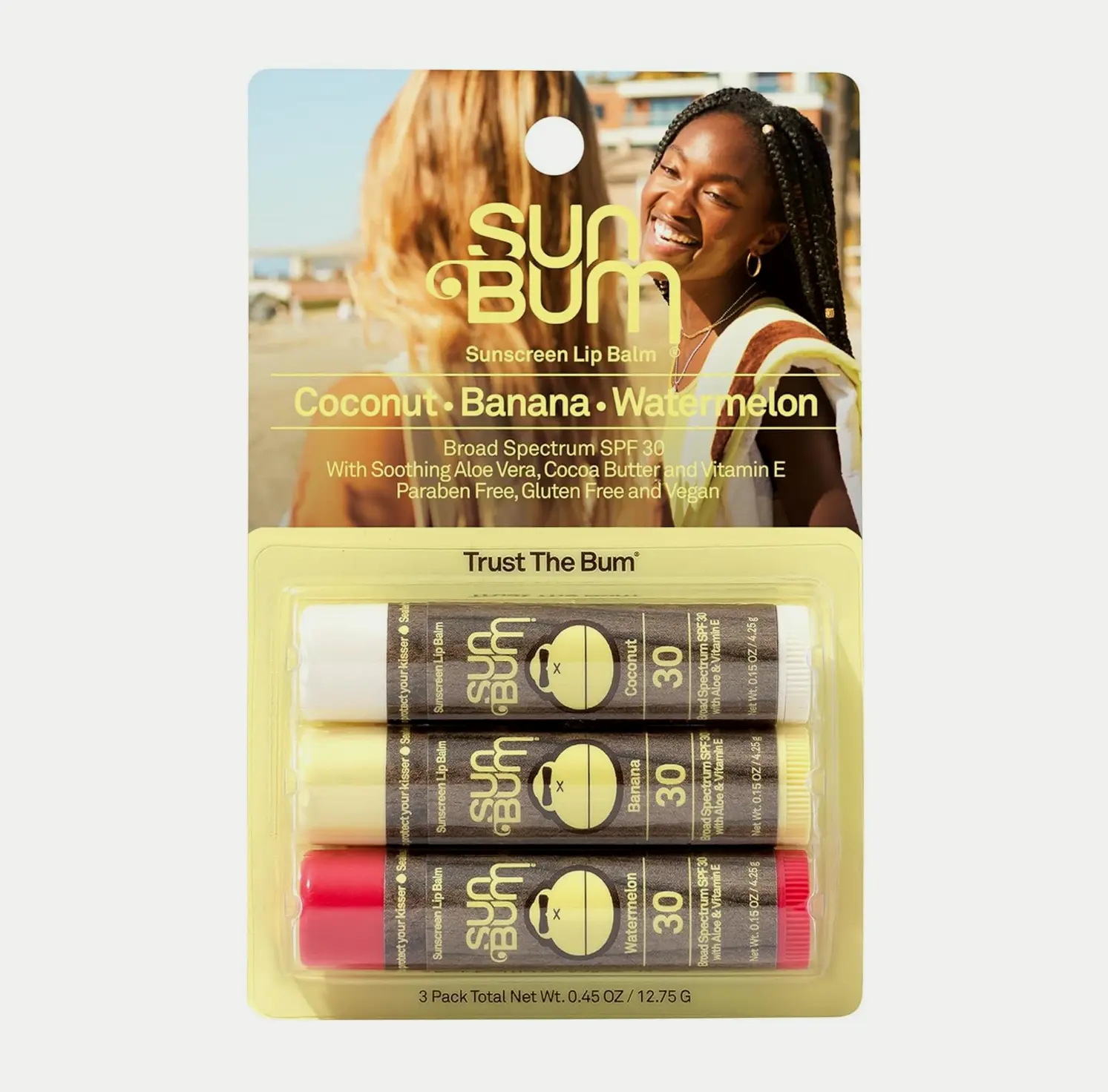 Beach Bum SPF 30 Lip Balm - Vegan, Cruelty-Free Pack of 3