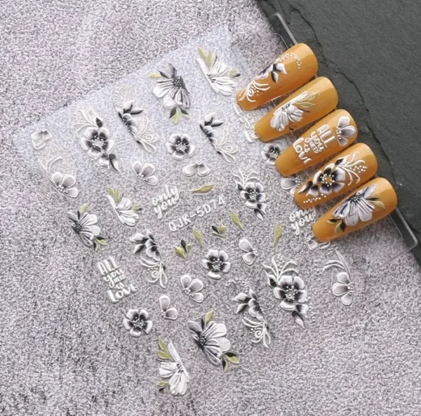 Embossed Spring Flower Nail Art Stickers