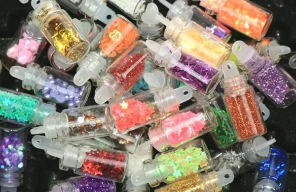 Nail Art Decoration Small Bottles - 48 Containers with Free Tweezers