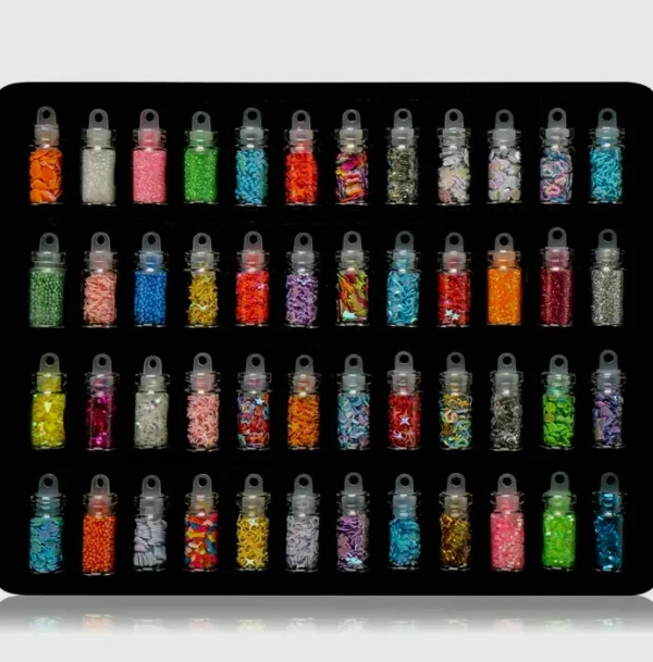 Nail Art Decoration Small Bottles - 48 Containers with Free Tweezers