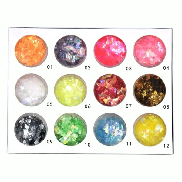Nail Art Glitter Mylar Slices 12 Colors